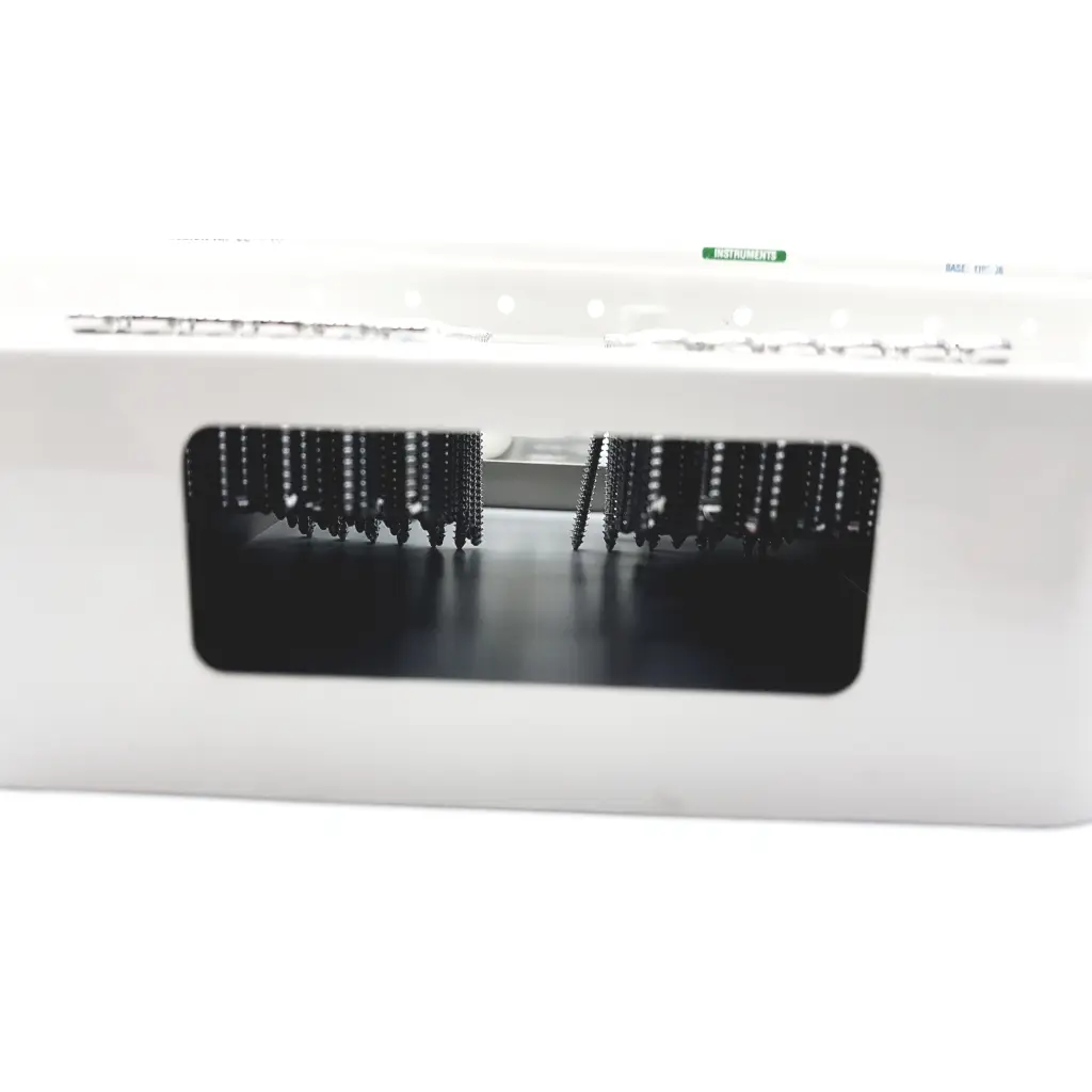 White paper shredder with transparent window showing black serrated blades used in zimmer compression hip screws kit