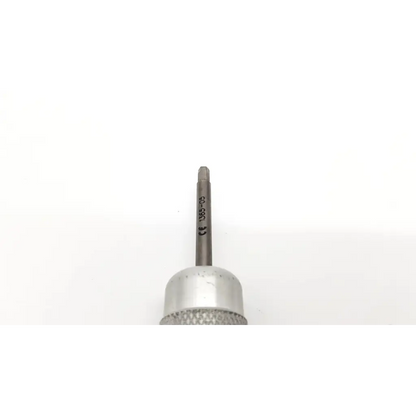 Silver orthopedic hex head allen wrench bit with textured grip and engraved markings for precision use