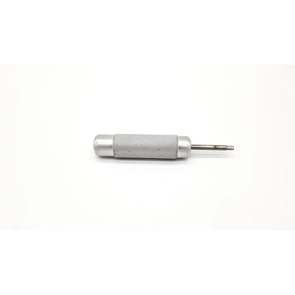 Silver metallic orthopedic hex head allen wrench with textured grip and precision-engineered slender shaft