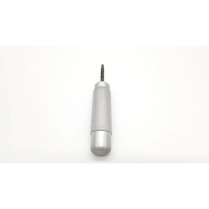 Silver-handled orthopedic hex head allen wrench with textured grip and black hex head bit for precision use