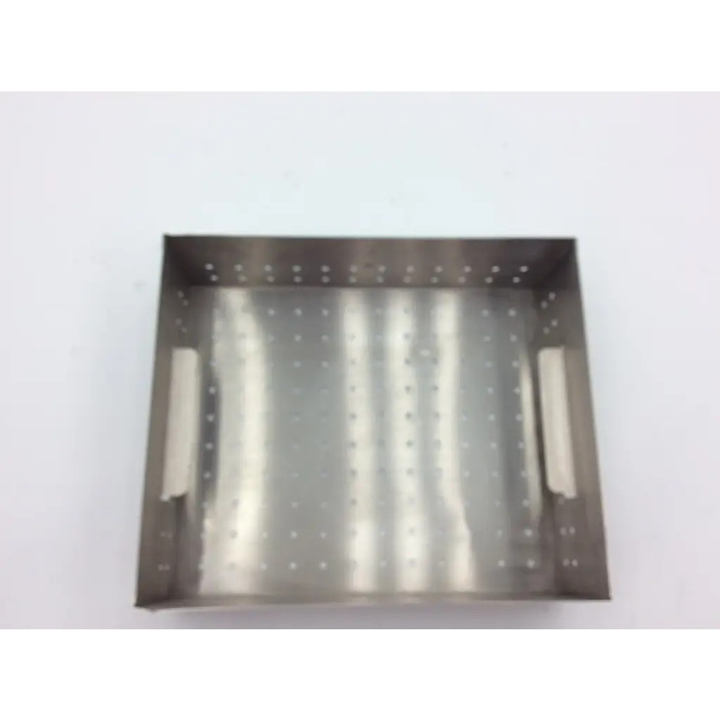 Rectangular stainless steel steamer basket with perforated sides and handles for zimmer hall autoclave case aci-71