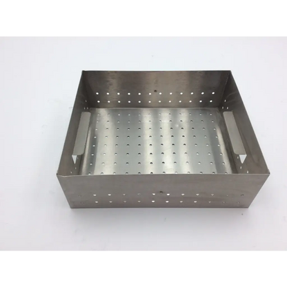 Rectangular stainless steel perforated tray with side handles for zimmer hall autoclave case aci-71 model