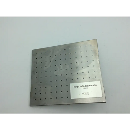 Silver metallic rectangular zimmer hall autoclave case with perforations and white label large autoclave case 1384-42