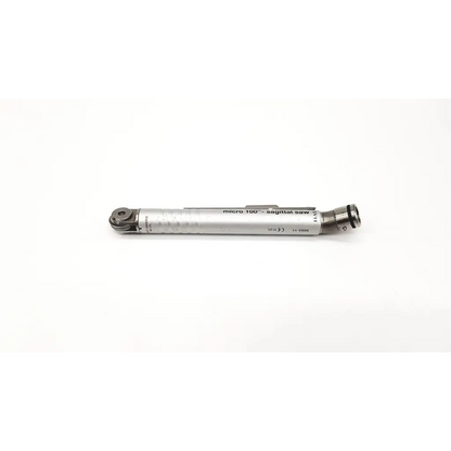 Silver-colored metal micro 100 sagittal saw zimmer hall 5053-11 with cylindrical body and two threaded ends da26-21