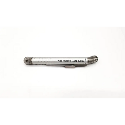 Silver metallic cylindrical sagittal saw tool with textured grip and threaded ends for precision cutting by zimmer hall da26-21