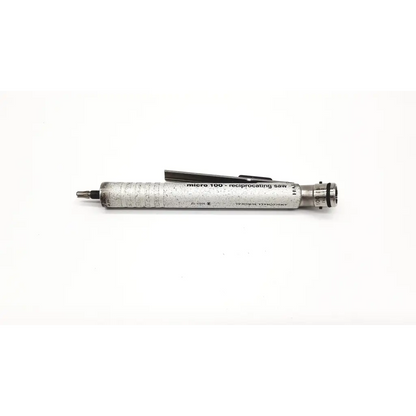Zimmer hall micro 100 reciprocating saw in silver metallic with textured grip and black clip for precision cutting