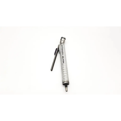 Silver metallic mechanical pencil with black clip and tip labeled micro 100 for zimmer hall micro da26-23 use