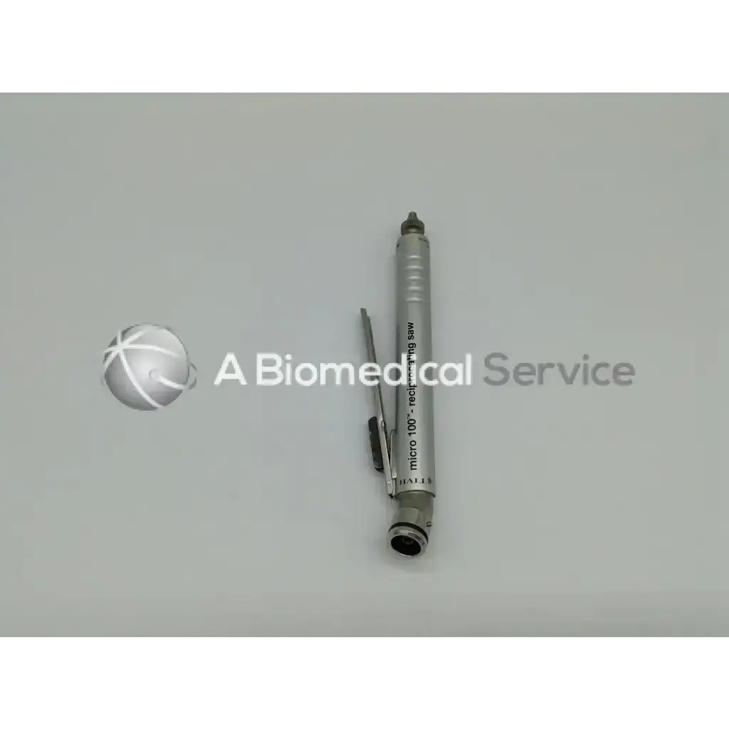 Silver metallic micro 100 reciprocating saw with black grip blade mechanism in zimmer linvatec hall surgairtome two set