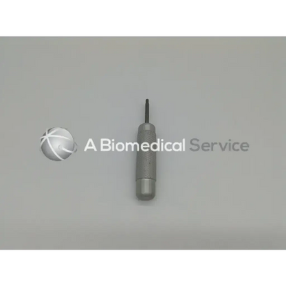 Silver-colored textured metal medical tool with slender black-tipped shaft in zimmer linvatec hall surgairtome two set