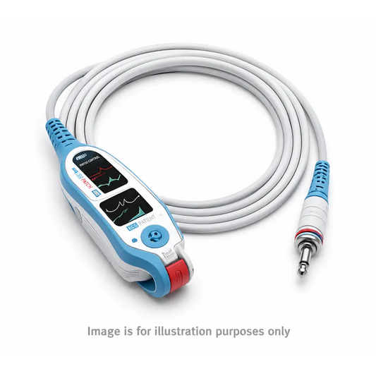 Blue and white philips heartstart patient lead with coiled gray cable for ekg patient monitoring refurbished set