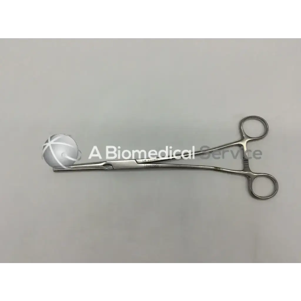 Silver surgical clamp with rounded textured tip and polished handles in zsi z16075gy straight z-clamp design