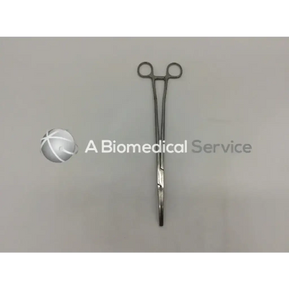 Stainless steel zsi z16076gyl hysterectomy forceps with rounded handles and a curved tapered tip in gray color