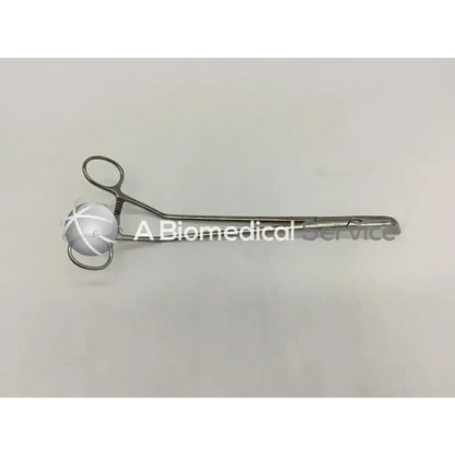 Silver surgical clamp angled offset with rounded spherical tip and looped handles zsi z16178gyl-z clamp angled offset handle