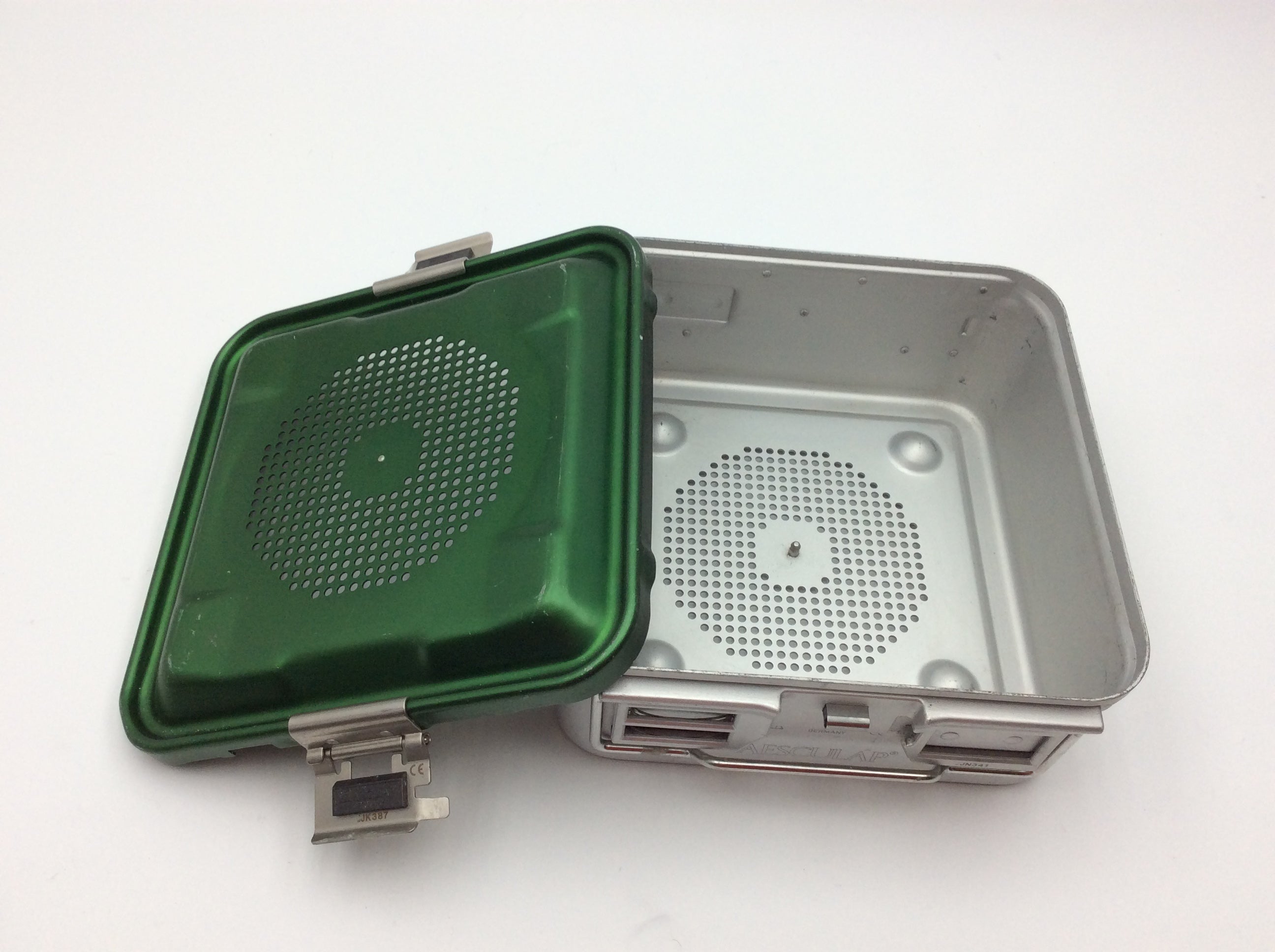 Load image into Gallery viewer, A Biomedical Service Aesculap JN341 Half-Size Perforated Retention Plate Sterilization Container w/ JK387 case 175.00