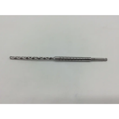 Silver metal acutrack cannulated long drill bit with spiral flute design and measurement markings shaft