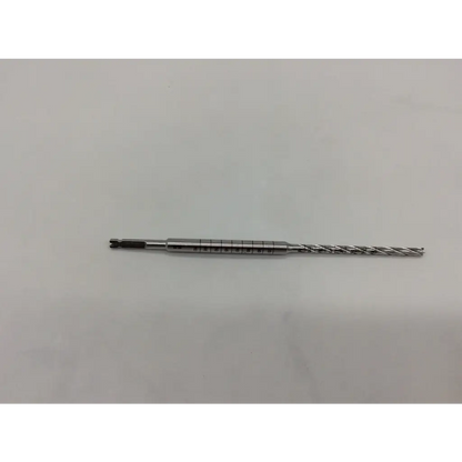 Silver metal acutrack cannulated long drill bit with spiral flute and engraved measurement markings