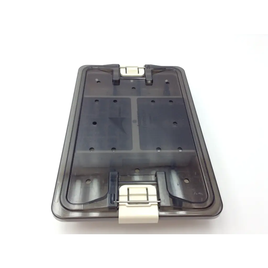 Dark gray translucent plastic dustbin lid with white latches and compartments for ascension forefoot set CSA-800-01