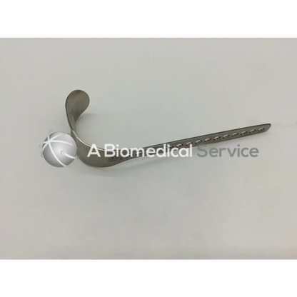 Silver depuy 224510015 surgical retractor with curved hollow handle and perforated straight blade for precise tissue retraction