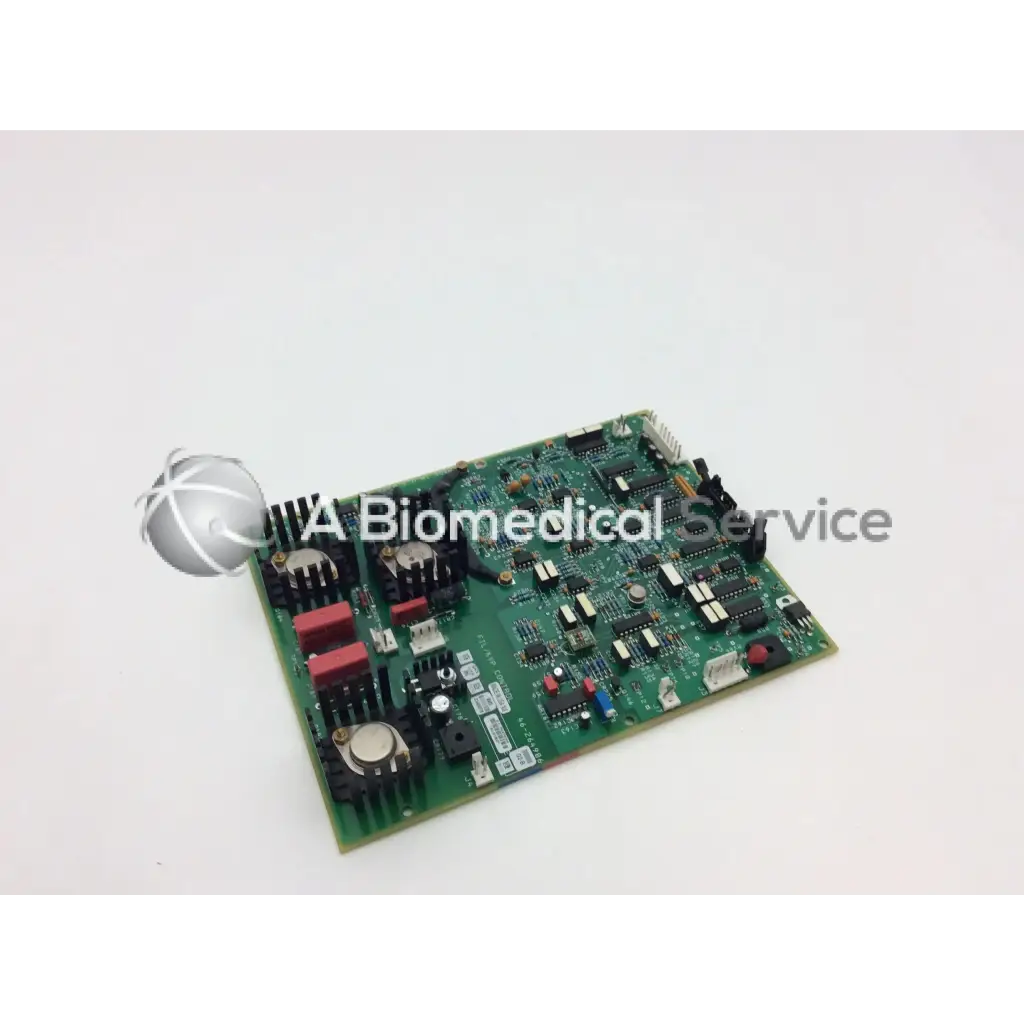 Green printed circuit board with black and red components is the ge oec 46 264986g2-b plus fil kvp control board for amx4 plus
