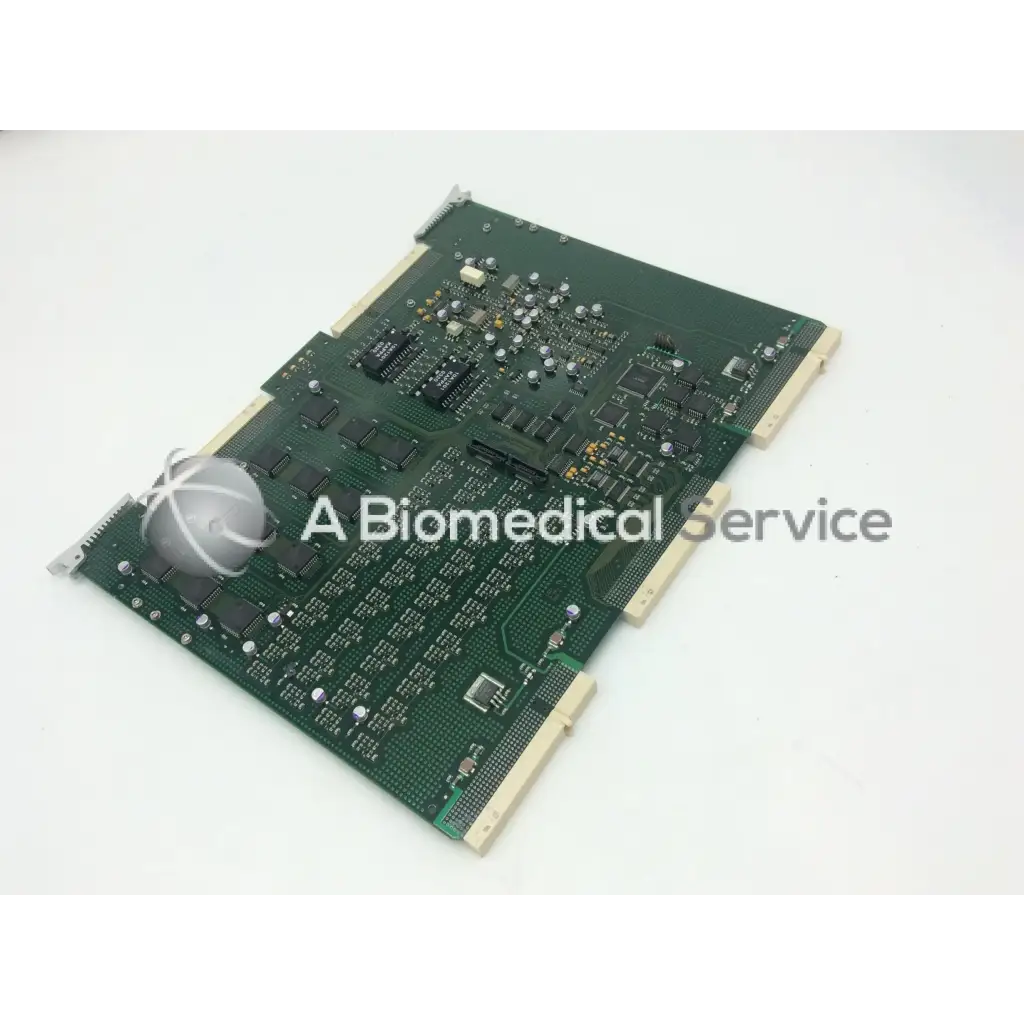 Green printed circuit board with electronic components for ge vivid 9 dimension ultrasound fc200057-05 rev rx128 board