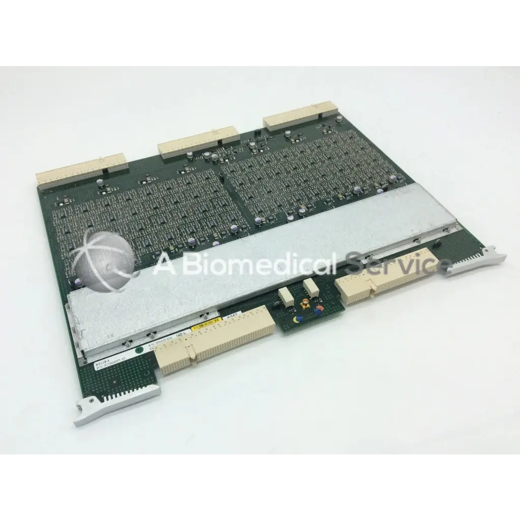 Green circuit board with silver heat sink and beige connectors for ge vivid 9 dimension ultrasound fc200057-05 rev board