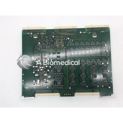 Green circuit board with black integrated circuits and silver solder points for ge vivid 9 dimension ultrasound fc200057-05 rev board