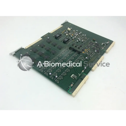 Green circuit board with black integrated circuits and beige connectors for ge vivid 9 dimension ultrasound fc200057-05 rev board