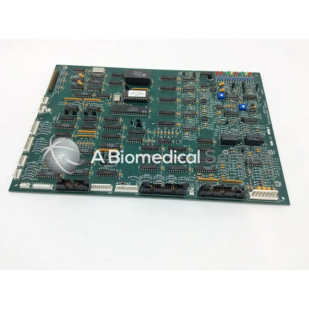 Green circuit board with black integrated circuits blue capacitors and gold connectors for gendex 9000 xray x-ray circuit board