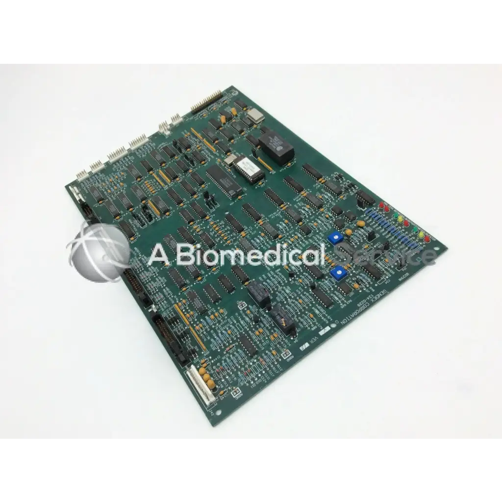 Green rectangular gendex 9000 xray x-ray circuit board with black integrated circuits resistors and capacitors