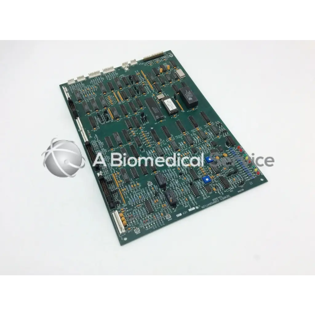 Green rectangular circuit board with black integrated circuits and connectors for gendex 9000 xray x-ray circuit board