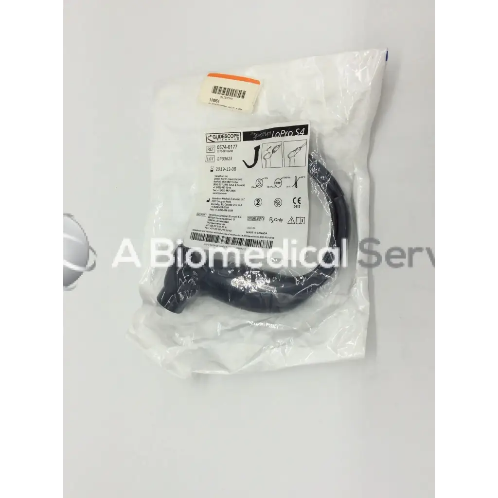 Black flexible medical endoscope in clear plastic packaging for glidescope spectrum lopro s4 laryngoscope model 0574-0177