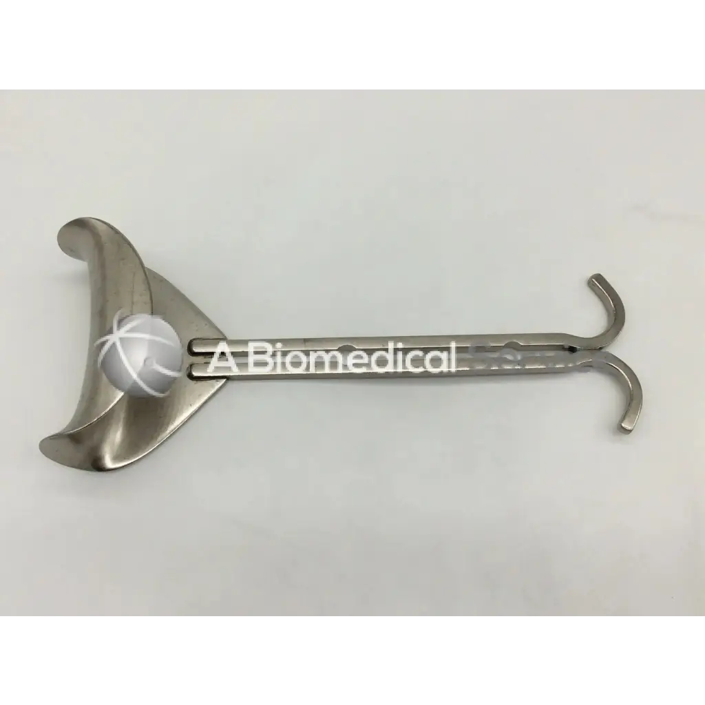 Silver stainless steel balfour abdominal retractor with curved wing handle and two hook ends model 2.693-795 balfour abdominal