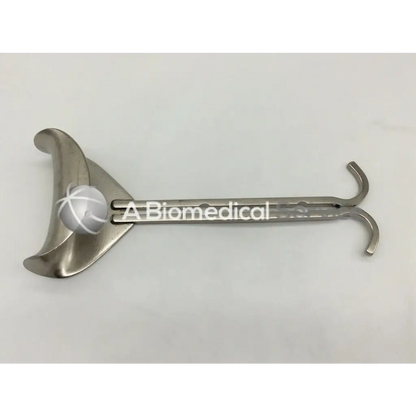 Silver stainless steel balfour abdominal retractor with curved wing handle and two hook ends model 2.693-795 balfour abdominal
