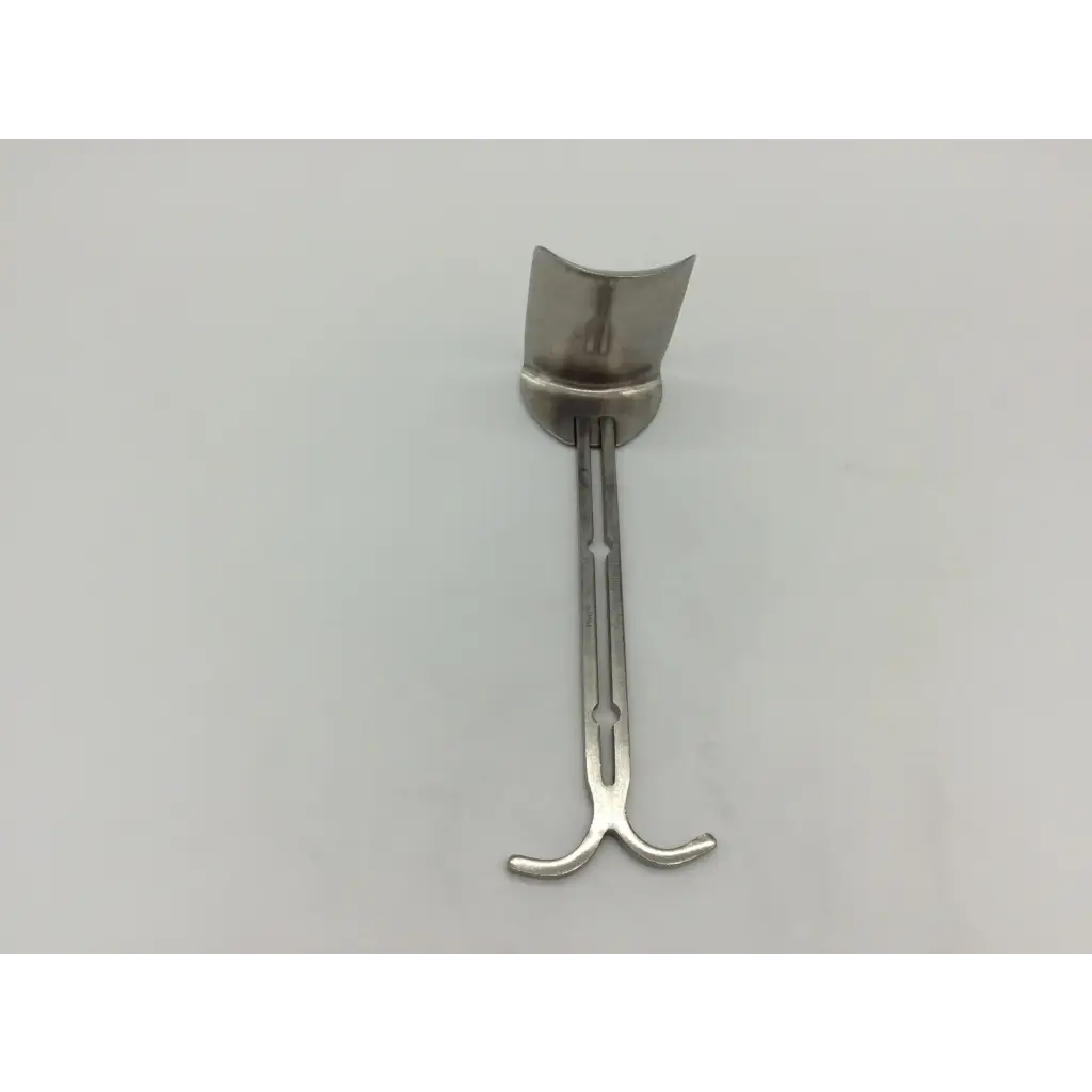 Silver grieshaber 2-698-795 balfour abdominal retractor with curved u-shaped head and dual hooks on long handle