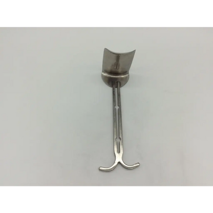 Silver grieshaber 2-698-795 balfour abdominal retractor with curved u-shaped head and dual hooks on long handle