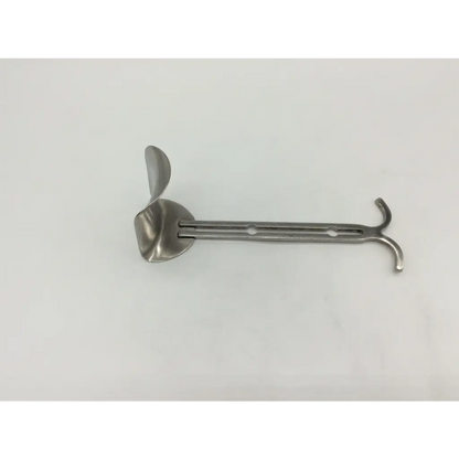 Stainless steel balfour abdominal retractor with curved spoon-like blade and dual-looped handle for surgery use