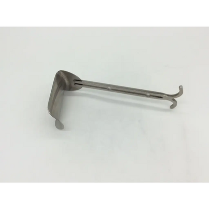 Stainless steel medical laryngoscope with curved handle and angled blade used with balfour abdominal retractor