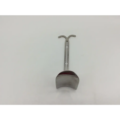 Stainless steel balfour abdominal retractor with curved u-shaped handle and flat semi-circular blade for surgery