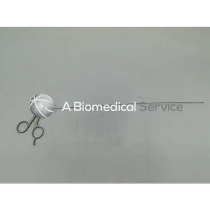 Silver gyrus acmi semi rigid scissors with a spherical textured head and long slender shaft surgical instrument