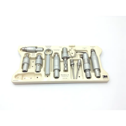 Silver metallic hall 3m maxi driver air surgical power set with labeled beige maxi-driver ii autoclave case tray