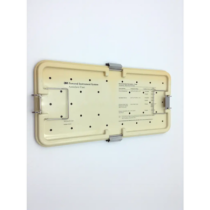 Beige plastic 3m autoclave case with metal clasps and printed labeling for maxi-driver ii autoclave system