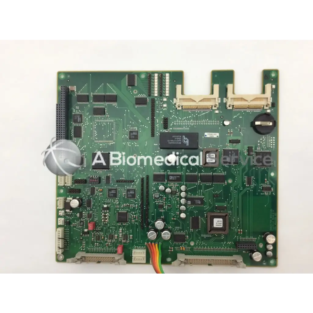 Green printed circuit board with electronic components and connectors for hamilton medical 155.463/02 featuring ad7837arz bbcf1-1 and tl16c550cfn