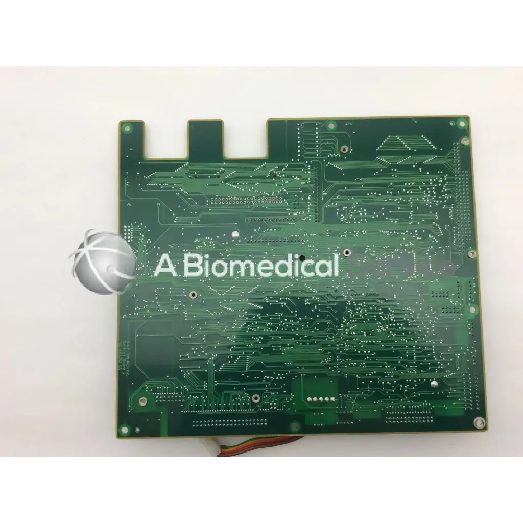 Green rectangular hamilton medical 155.463/02 board with intricate silver traces and biomedical logo featuring ad7837arz bbcf1-1 and tl16c550cfn components