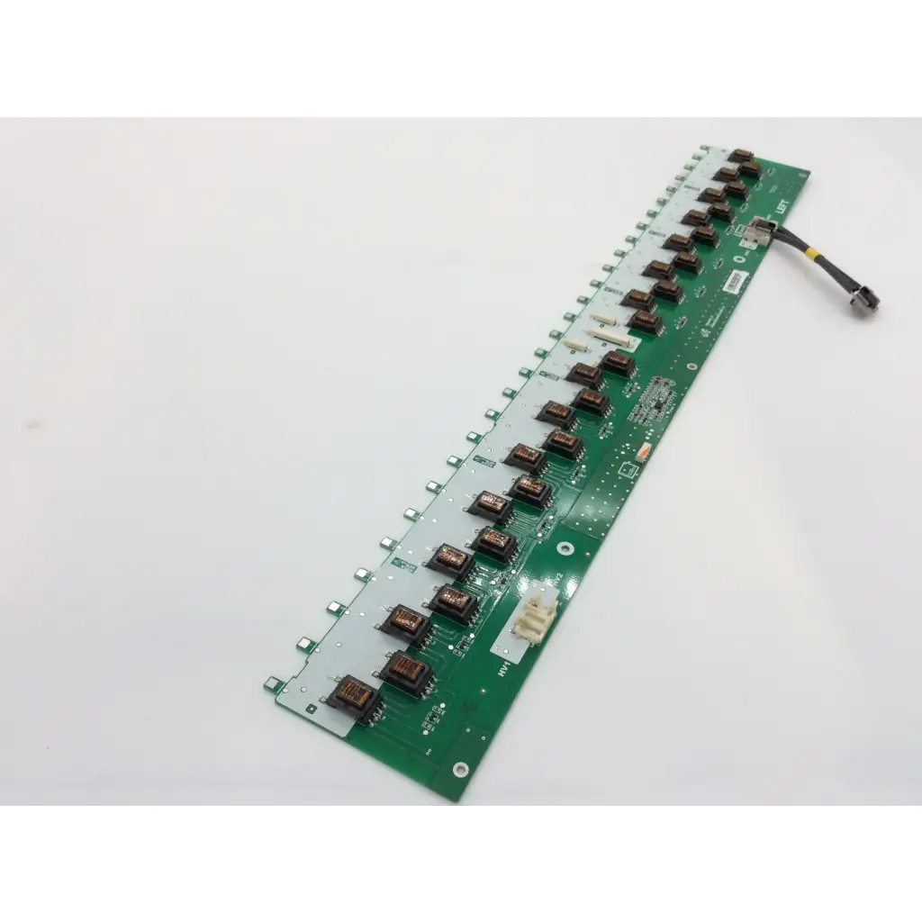 Green rectangular hansol ssb520h28s02 backlight circuit board with black components and small cable attached for sony TVs