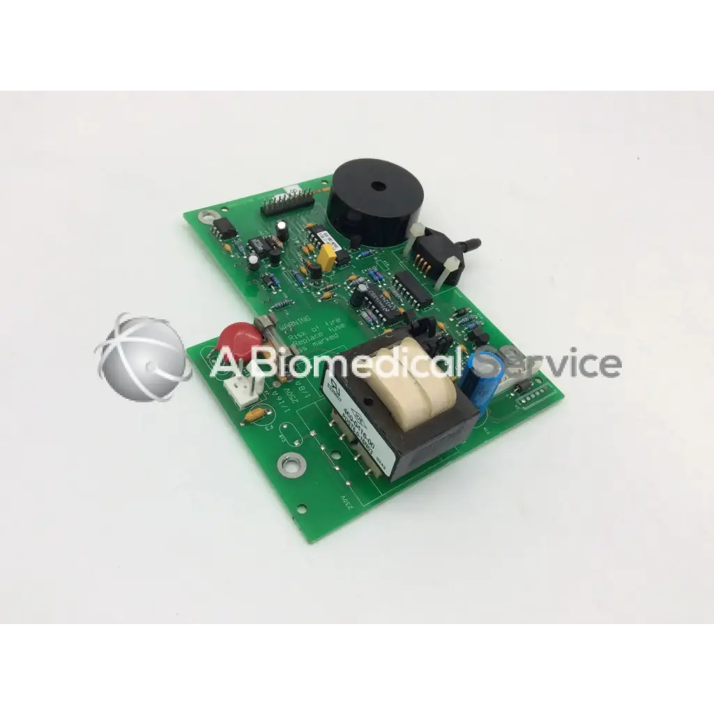 Green printed circuit board with black red and beige electronic components for healthdyne power supply parts