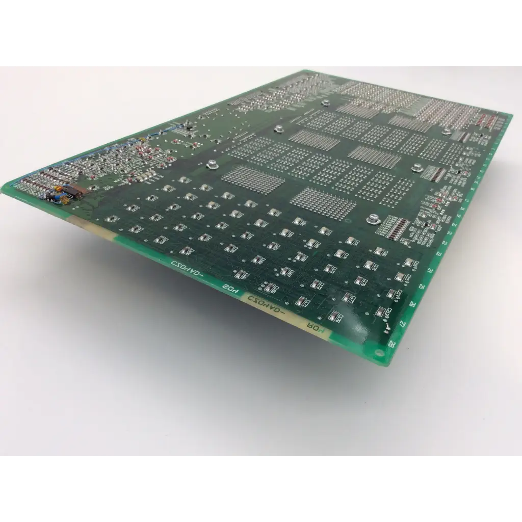 Green rectangular hitachi cz04ad-s14 il67dv interface board assembly with silver soldered components and white labeling