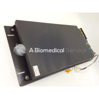 Black rectangular medical channel detector assembly with silver spherical component and visible circuitry on right edge