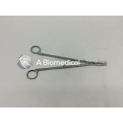 Silver medium curved open ligating clip appliers with teal handles for orthopedic use