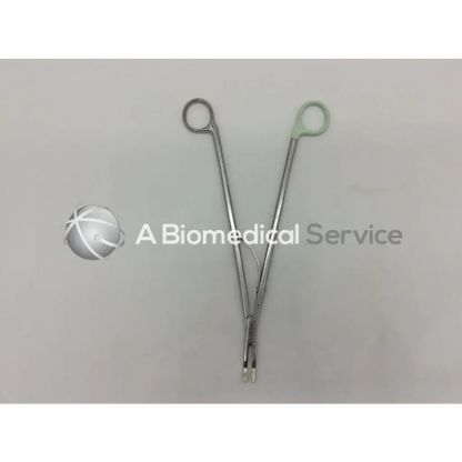 Silver horizon 337111 open ligating clip appliers medium with large curved tips and light green ergonomic grip
