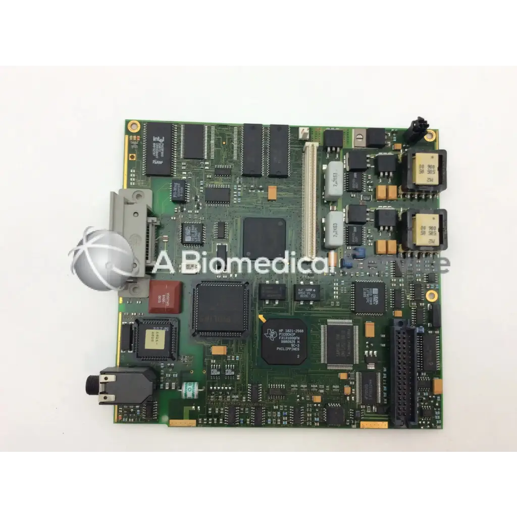 Hp m3046-66502 a3951-17599 green patient monitor circuit board with black and silver electronic components